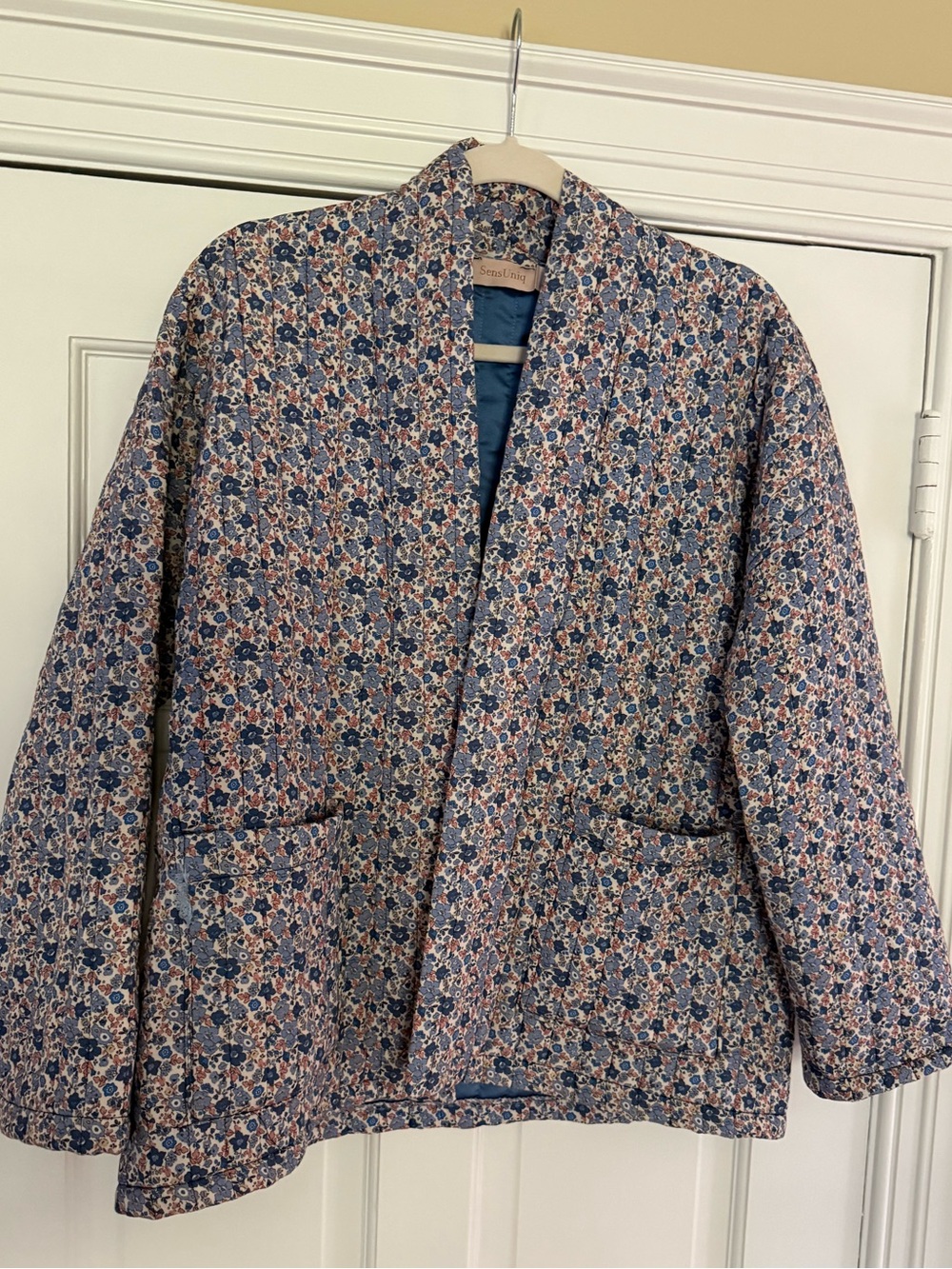 Quilted Floral Jacket in Blue and Pink